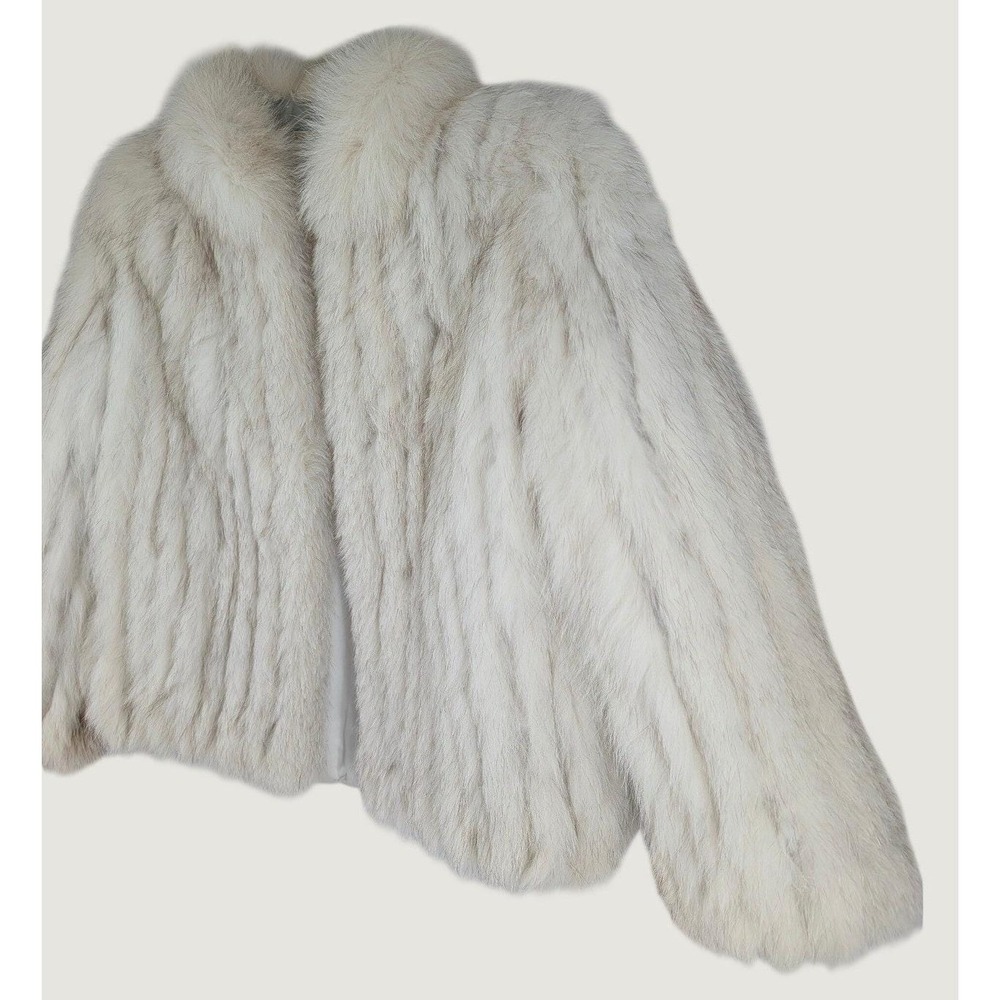 Vintage Saga Blue Fox Fur Jacket Sz Medium Ivory White 80s Luxury Glam Mob Wife - Picture 2 of 16